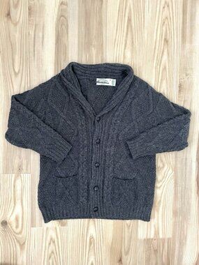 Aran Crafts 100% Merino Wool Fisherman Cable Knit Sweater Chunky Gray size XL